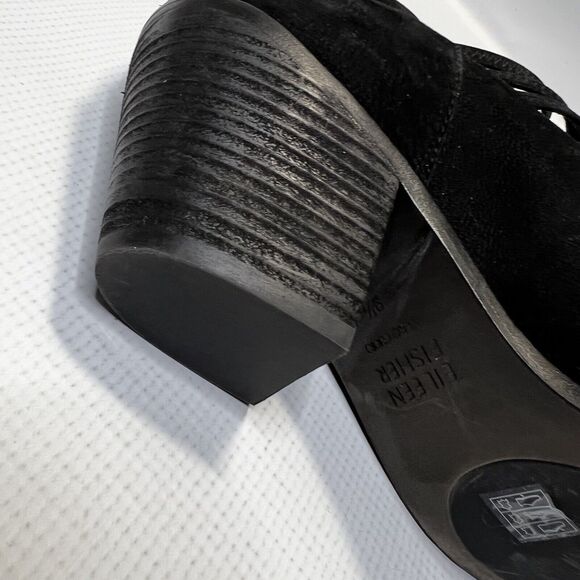 Eileen Fisher James Black Sandals Size 9.5 Strappy Nubuck Block Shoeties - Picture 11 of 13